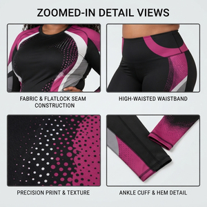 Conjunto de 2 Piezas para Mujer, Talla Grande, Camiseta de Manga Larga Estampada y Leggings de Yoga, Spandex y Poliéster, Ropa Deportiva, Leggings de Gimnasio - Product Image 6