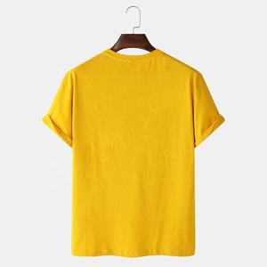 เสื้อยืดผู้ชายสีเหลืองเข้มแบบขายส่ง ปรับแต่งได้ ทรงปกติ ลายเรียบ ผ้าฝ้าย 100% สำหรับผู้ชาย - Product Image 2
