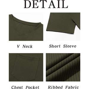 Tops informales de verano 2025 para hombre, camisetas básicas de manga corta con músculos, bolsillo, cuello en V, elástico acanalado, tela ligera de 280 gramos - Product Image 2