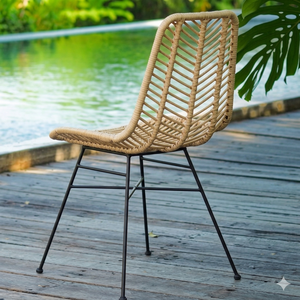 Silla de Comedor Moderna de Mimbre Sintético para Exteriores con Patas de Metal Negro, Resistente al Agua, para Patio, Cafetería, Restaurante, Venta al Por Mayor - Product Image 5