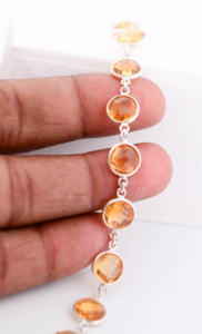 HoneyYellow Handcrafted Natural Citrine <b>Gemstone</b> <b>Bracelet</b> 925 Sterling Silver Round Faceted Stone Jewelry Adjustable Link Chain - Product Image 2