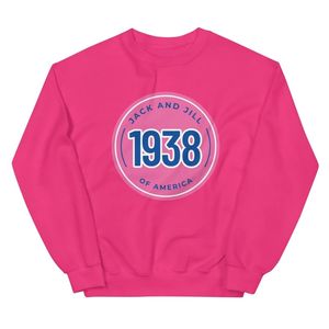 เสื้อสเวตเชิ้ตแจ็คแอนด์จิลสีชมพูพร้อมลายวงกลมสีน้ำเงินปี 1938 คอกลม แขนยาว สวมใส่สบายๆ ทุกวัน ขายส่ง - Product Image 1