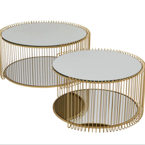 Ensemble de 2 tables basses en fer au design antique, finition noire, plateau en verre, pour chambre à coucher, salon, hôpital - Meubles en métal durables - Product Image 2