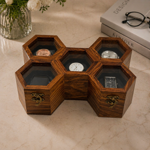 Caja de Relojes de Madera de Lujo con Diseño de Panal de Abeja para 5 Relojes |   Estuche Organizador de Relojes Hexagonal de Madera de Palisandro Indio |   Expositor de Regalo Premium - Product Image 2