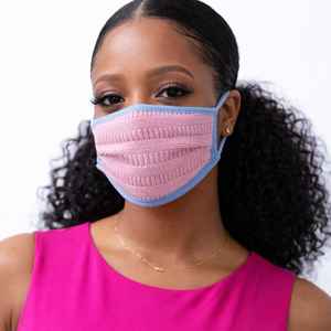 Ensemble bandeau et masque facial en tricot bleu et rose, accessoire d'hiver doux et extensible, logo personnalisé, OEM, vente en gros, approvisionnement en vrac - Product Image 5