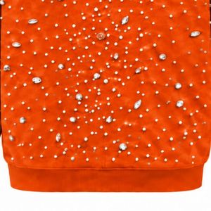 Bright <b>Orange</b> Pearl Zip <b>Hoodie</b> Crystal Studded Winter Streetwear Jacket Long Sleeve Casual Hooded Sweatshirt Front Pockets - Product Image 6