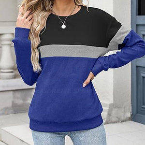 Sweat-shirts pour femmes élégants avec contraste de couleurs, coupe ample, style streetwear hip-hop, sweat-shirt à panneaux colorés pour femmes - Product Image 6