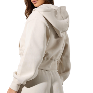Customized Women <b>Cropped</b> Full <b>Zip</b> Hoodie Relaxed Fit Cotton Fleece Sweatshirt OEM ODM Casual Apparel Manufacturer - Product Image 2