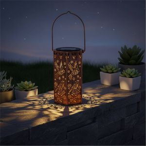 Solar <b>Lantern</b> Outdoor Waterproof Metal Hanging Garden Lights Vintage Hollow Decorative <b>Table</b> <b>Lamp</b> for Yard Patio Pathway Decor - Product Image 1