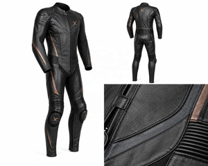 Combinaison de moto en cuir pleine fleur de vache, une seule pièce |   Résistant au vent |   Noir Brun |   Logo X personnalisable |   Fabricant OEM/ODM | - Product Image 6