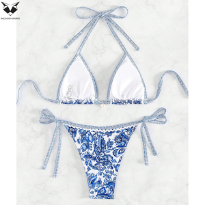 Floral Print Women Two Piece Swimsuit Halter <b>Triangle</b> Swimwear Summer Beachwear Bathing Suit 2 Piece Spandex Polyester <b>Bikini</b> - Product Image 3