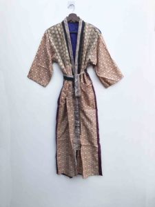 Vestido Maxi de Seda Pura Estilo Vintage para Mujer, Kimono con Parches, Ropa de Playa, Bata de Baño, Cubre Bikini, Estilo Indio con Características Térmicas - Product Image 2