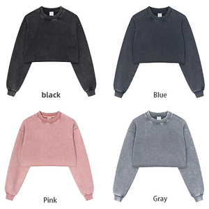 Crop top de haute qualité en coton 380GSM, streetwear Y2K, logo personnalisé, sweat-shirt court lavé, sweat-shirts pour femmes, sweats à capuche - Product Image 4
