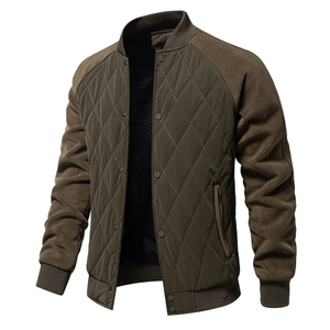 Mens Patchwork Standard Thickness <b>Fleece</b> <b>Lined</b> Reversible Eco-Friendly Windproof Baseball Quilted <b>Jacket</b> Winter Warm Outwear - Product Image 3
