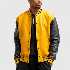 Men Outdoor Wear Varsity Leather Jacket Custom Baseball Crew Neck Varsity Jackets Tops Vintage Leather Varsity <b>Coat</b> Men's - Product Image 1