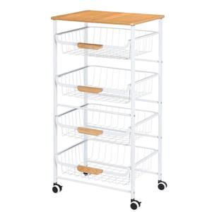 Étagère de rangement de cuisine en métal à 4 niveaux avec étagères en bois et paniers en fil métallique, chariot utilitaire roulant sur roulettes, organisateur de rangement pour la maison - Product Image 2
