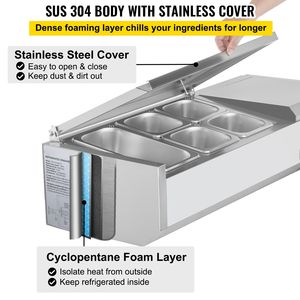 "40" <b>Electric</b> Sandwich/Salad Prep Table 7.8 Qt 150W 1 1/3 & 4 1/6 <b>Pans</b> Refrigerated Condiment Prep Station - Product Image 6