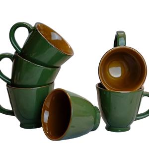 Juego de tazas de té de cerámica 6 Juego de servidor de ensalada de madera y resina más vendidos y utensilios Artículos hechos a mano - Product Image 1