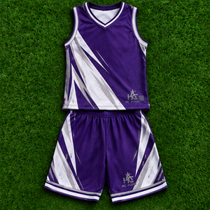 <b>Top</b> Demand Unisex Basketball Uniform Purple <b>White</b> Sublimated V-Neck Sleeveless Moisture Wicking Athletic Fit Custom Logo - Product Image 5