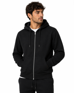 Sweat-shirt à capuche zippé noir pour homme en molleton, style streetwear décontracté, coupe oversize, personnalisable - Product Image 6