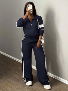 Ensemble de jogging pour femme, veste zippée en coton et polyester, coupe ajustée, respirant, extensible, vêtements de sport pour la gym et l'entraînement - Product Image 4