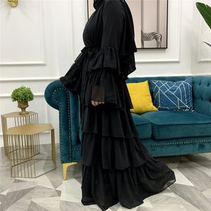 <b>Black</b> Tiered Maxi Chiffon <b>Dress</b> Long Sleeves Women Surplice Neck Ruffles Long <b>Dress</b> Abaya Dubai Turk Muslim Islam Modesty <b>Black</b> - Product Image 3