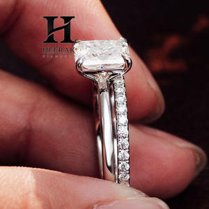 <b>Custom</b> 14K 18K Solid White Gold IGI Certified Radiant Cut Lab Grown Diamond Engagement <b>Ring</b> with Pave Wedding Band Set - Product Image 3