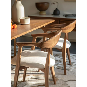 Solid Teak <b>Dining</b> <b>Chair</b> with Curved Back Upholstered Seat Modern Wooden Armchair for Hotel Cafe - Product Image 1