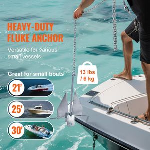 Kit Ancora Fluke da 13 libbre con Catena da 7,9 piedi e Corda da 101 piedi, Griffe da 2x0,4 pollici in Acciaio Zincato a Caldo per Yacht e Barche - Product Image 3