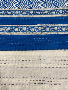 Blue Cotton Kantha <b>Quilt</b> With Marine Zig Zag Pattern Hand Block Printed Eco-Friendly Home Decor <b>Throw</b> Cover All-Season - Product Image 4