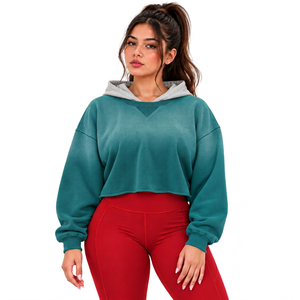 Private Label Boxy Fit <b>Cropped</b> <b>Hoodie</b> <b>Womens</b> Streetwear Brands USA Fashion Retailers French Terry Supply - Product Image 5
