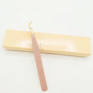 Pince à épiler pour cils en acier inoxydable avec pointe en plasma doré / couleur rose clair, finition poudrée / Pince à épiler individuelle, emballage en boîte cartonnée nude - Product Image 6