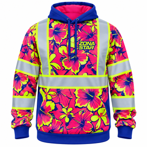 Maßgefertigter Zona Star Unisex Hochsichtbarer Reflektierender Hoodie Polyester Sublimationsdruck Blumenmuster Arbeitskleidung Sweatshirt Kapuzenpullover 2027 - Product Image 1