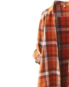 Vestido Camisero Largo a Cuadros Naranja Personalizado para Mujer, Estilo Túnica Casual con Botones, Holgado y Suave de Algodón y Lino - Product Image 3