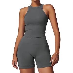 ชุดออกกำลังกายผู้หญิงสองชิ้นคุณภาพสูงแบบขายส่ง เสื้อกล้ามและกางเกงขาสั้นสำหรับฟิตเนส ชุดโยคะ - Product Image 2