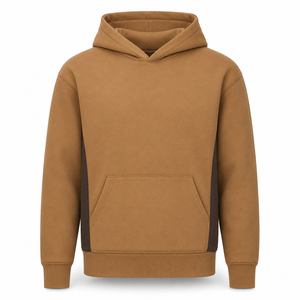 Sudadera con Capucha de Punto Oversize Marrón Camel Premium con Bolsillo Canguro, Hombros Caídos, Paneles Laterales, Antiarrugas y Transpirable - Product Image 1