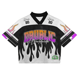 T-shirt surdimensionné en maille pour homme, style streetwear gothique Y2K, style maillot de football avec design imprimé et col en V - Product Image 5