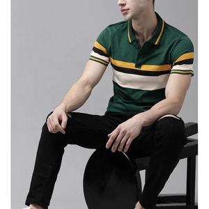 Polo de Manga Corta para Hombre, Diseño de Cuello con Bloques de Color, Rayas Tejidas, Casual, Verde, Amarillo, Negro, Blanco - Product Image 5