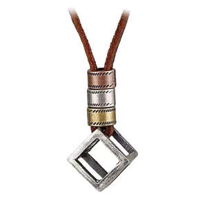 Vintage Alloy Cube Pendant Necklace for Men & Boys with Adjustable Pure Leather Cord - Product Image 3