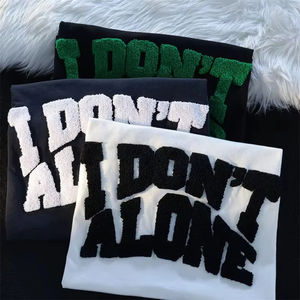 T-shirts pour hommes en broderie chenille, design personnalisé, impression flocage lettres, broderie brosse à dents, t-shirts brodés - Product Image 1