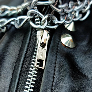 Concert Style Black Leather Windproof & Waterproof <b>Gothic</b> Punk Style <b>Jacket</b> Chain Detail Moto Father Day Special Gift - Product Image 4