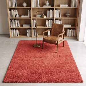 Tapis élégant en laine texturée rouge corail tufté à la main pour salon, chambre, entrée, décoration intérieure, revêtement de sol - Product Image 4