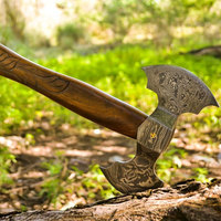 Hache à double tête en acier de Damas, robuste, faite à la main, en acier à motifs, avec une poignée en bois solide, pour le camping