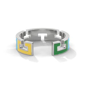 Bague Danta Gems Spectrum Enamel Colour Burst, plaqué or blanc rose 18 carats, argent sterling, peinte à la main, multicolores vibrants - Product Image 3