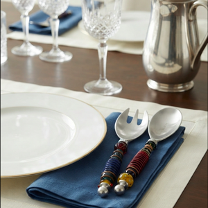 Luxury Silver Head Salad <b>Server</b> Satin Polish With Colourful Handcrafted Beaded Handle For Family Meals And Parties Weddings - Product Image 4