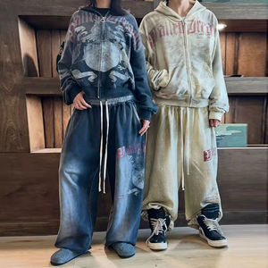 Conjunto Deportivo de 2 Piezas para Hombre, Estilo Vintage Lavado, con Logotipo Personalizado de Fábrica, Sudadera con Capucha y Pantalones Deportivos con Estampado Gráfico - Product Image 3
