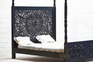 Cama de Madera Maciza Ecológica y Duradera con Tresera Tallada, Diseño Contemporáneo, Muebles de Hotel para Resorts, Uso Comercial, Rajasthan - Product Image 6