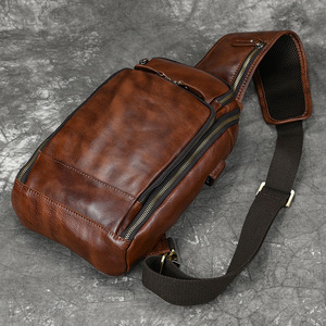 Bolso de Pecho de Cuero Genuino para Hombre, con Cierre de Cremallera, Multifuncional, Bandolera para Deportes al Aire Libre - Product Image 6