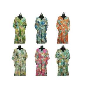 ชุดคลุมยาวสไตล์ฮิปปี้สำหรับผู้หญิง ทำด้วยผ้าฝ้ายอินเดีย แฮนด์เมด ลายพิมพ์เพสลีย์ แขนสั้น ใส่สบาย เหมาะสำหรับฤดูร้อน - Product Image 1