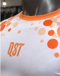 Men's <b>White</b> Orange Dot Print Long Sleeve Rash Guard <b>Compression</b> <b>Shirt</b> Quick Dry Breathable for Fitness MMA BJJ Running - Product Image 4